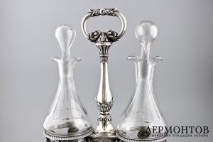 Круэт для уксуса и масла. Серебро 950 пробы, стекло. Франция, XIX в.