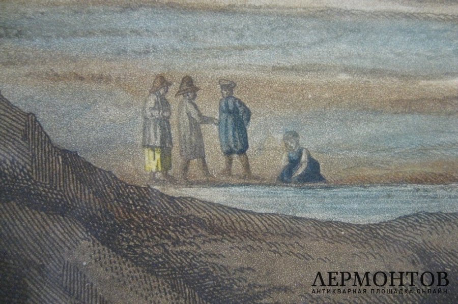 Гравюра Вид Тулы от реки Упы. 1813 год.  Дамам-Демарте. Франция, Париж.