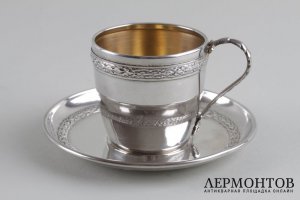 Кофейная пара в стиле ампир. Серебро 950 пробы. Франция