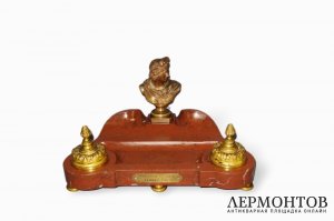 Письменный прибор. Бронза, патинирование, золочение, мрамор. Франция.