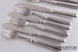 Набор для рыбы на 6 персон. Серебро 84 пробы. Россия, 1908-1917 гг.