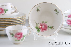Чайный кофейный сервиз Розы на 6 персон. Германия, Meissen, перв. треть 20 в. Фарфор.
