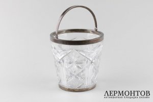 Ведерко для льда в стиле русской неоклассики. Россия. Серебро 84. Хрусталь.