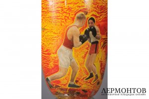 Декоративная ваза кубок Борцы. СССР, 1960-1970-е гг. Стекло, латунь.