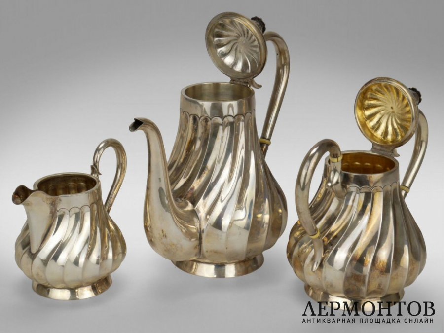 Сервиз в ст. Модерн. Россия, Н. Зверев, 1900-е гг. Серебро 84 пробы.