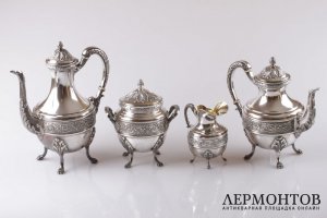 Чайный и кофейный сервиз Vaguer. Серебро 950 пробы. Франция
