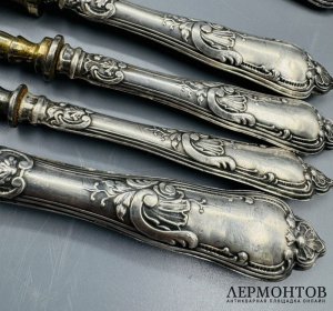 Набор сервировочных приборов. Серебро 84 пробы, сталь, мастер АГ, Россия, 1908–1917 годы