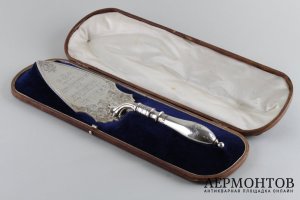  Масонский мастерок с футляром. Серебро 925 пробы. Hilliard  Thomas. Англия, 1862 г.