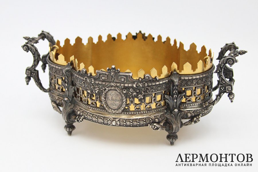 Подача, жардиньерка в стиле историзм. Серебро 800 пробы. Германия, Posen, 1897 г.
