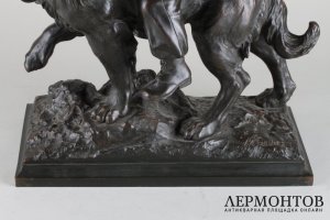 Скульптура Сенбернар. Бронза.Франция, конец 19 века. Скульптор A.E.Gaudez.