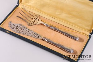 Сервировочный набор для рыбы. Серебро 950 пробы, металл. Франция, XIX-XX вв.