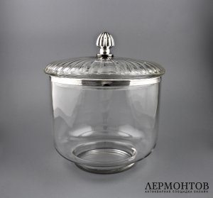 Большая бисквитница. Серебро 950, стекло. Франция, 1900-е.