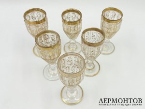 Набор рюмок. Россия, Императорский стеклянный завод, 19 век. Стекло, роспись.