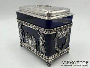 Шкатулка в ст. неоклассика. Германия, нач. 20 века. Серебро 800 пробы, стекло.