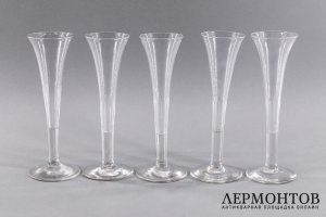 5 бокалов под шампанское. Россия, 1850-1890е гг. Хрусталь. 