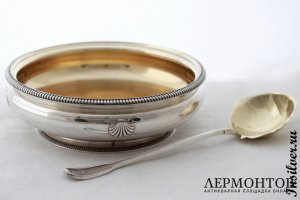 Большая чаша для фруктов с ложкой. Серебро 950. Франция