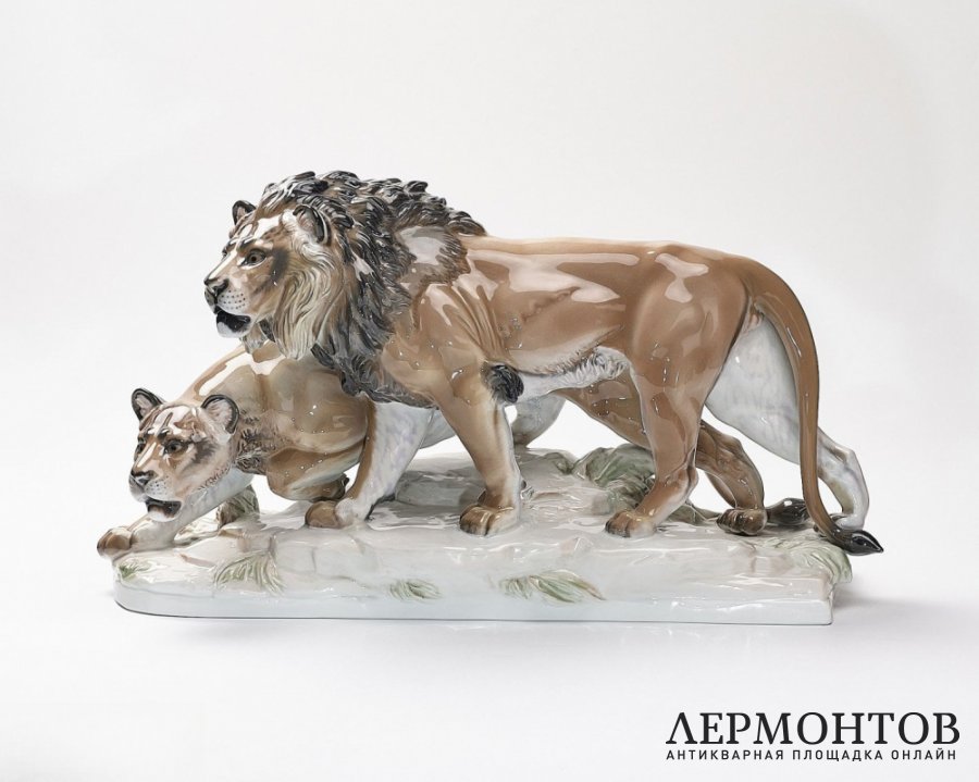 Статуэтка «Лев и львица». Фарфор, Rosenthal, Германия