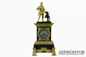 Часы Охота. Бронза, литье, золочение. Франция, Париж. Конец 19 в. 