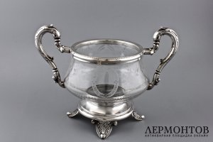 Сахарница в оправе. Серебро 950 пробы, стекло. Франция, XIX в.