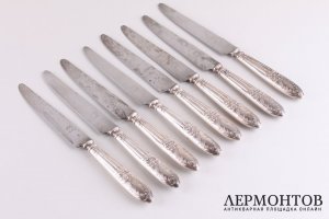 Набор столовых ножей, 8 шт. Серебро 950 пробы, сталь. Франция, XIX-XX вв.