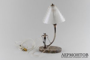 Настольная лампа art deco Лыжник. Серебро 800, стекло, мрамор. Италия, 1950-е гг.