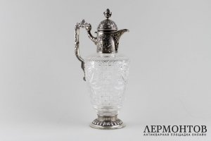Графин для воды и вина в стиле ампир. Серебро 800, хрусталь. Германия, кон. XIX в.