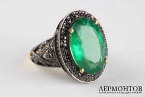 Кольцо с изумрудом и черными бриллиантами, бренд MELEKKIS