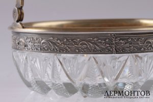 Конфетница. Хрусталь в серебре. Серебро 875 пробы. Середина XX века. СССР