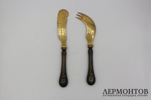 Приборы для сервировки нож для сыра и нож для масла. Россия, нач. 20 в.  Серебро 84 п