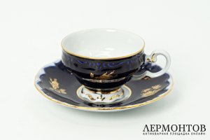 Кофейная пара с кобальтовым декором. Германия, мануфактура Weimar, 1950-1980 гг.