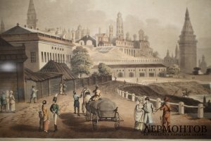 Гравюра Старая Москва. Россия, кон. 19 - нач. 20 в. Бумага, раскраска.