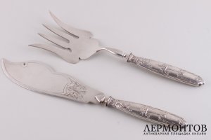 Сервировочный набор для рыбы. Франция, кон.19 - нач. 20 в. Серебро 950 пробы.