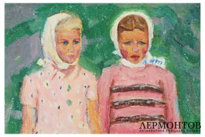 Картина. Подружки, 1961 г. Кузнецов Юрий Михайлович. Оргалит, масло.