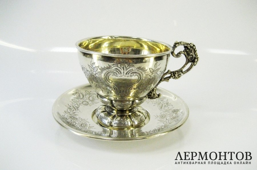 Чайная пара. Серебро 950 пробы, золочение. Франция, XIX век.