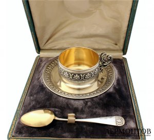 Кофейная пара в футляре. Серебро 950. Франция
