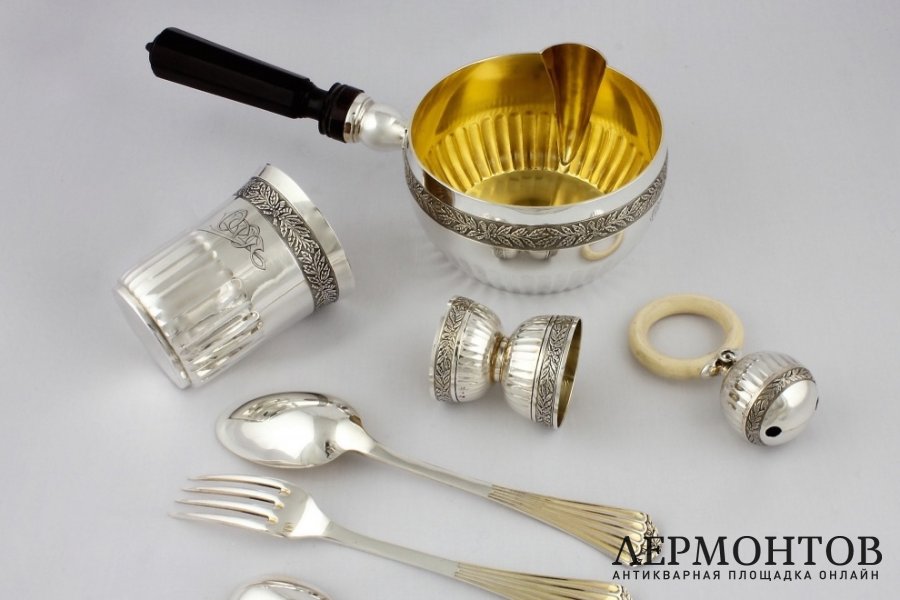 Сервировочный набор для ребенка. Серебро 950 пробы. Франция.
