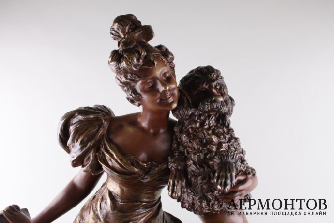 Скульптура Дама с пуделем.  Бронза, George van der Straeten.  Франция, 1889 г.