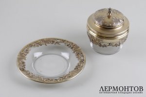 Конфетница в стиле рококо. Серебро 950, стекло, золочение. Франция, XIX в.