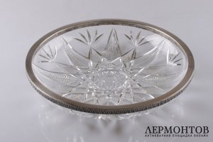 Большая ваза для сервировки. Серебро 800, хрусталь. Польшая