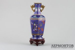 Ваза Цветы и птицы, на подставке. Клуазоне. Китай, 1950-70-е гг.