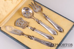 Набор для десерта. Lucien Faivre. Серебро 950, металл, золочение. Франция, 1900-е гг.