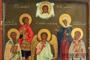 Икона. Избранные святые с Ангелом-Хранителем. Россия, вторая половина XIX в. Темпера.
