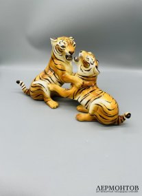 Статуэтка «Играющие тигры». Керамика, роспись, Ronzan, Италия, 2-я половина 20 века