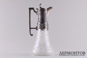 Кувшин в стиле модерн. Серебро 900 пробы, хрусталь. Европа, 1890-1910-е гг.