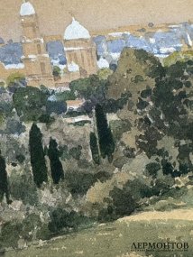 Картина «Церковь Благовещения». Картон, акварель, В. Г. Кричевский, Россия, начало 20 века