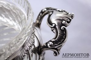 Ваза для фруктов в стиле рококо. Серебро 800 пробы, хрусталь. Германия