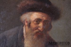  Картина Раввин изучающий Тору. Неизвестный художник. Картон, масло. 