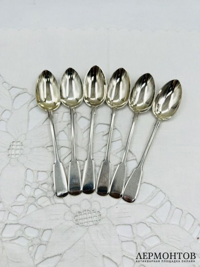 Набор чайных ложек в стиле модерн. Серебро 84 пробы, мастер АТ, Россия, 1908–1917 годы