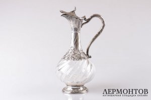 Графин для воды и вина. Серебро 950 пробы, хрусталь. Франция