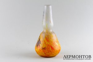 Ваза из прозрачного и мраморного желто-оранжевого стекла. Legras. Франция, 1900-e гг.